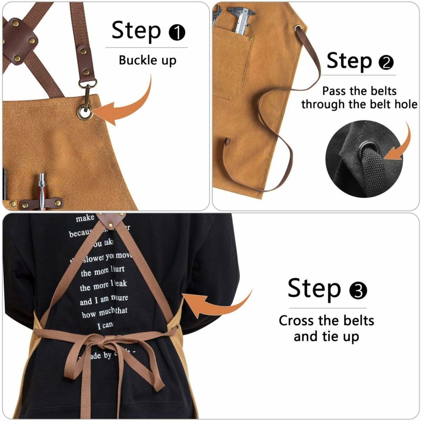 CONTAIL Heavy Duty Cotton Canvas Chef Apron Brown Adjustable Cross Back