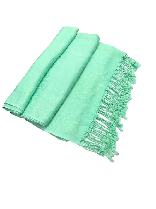 Elu Pashmina Shawl Large Flower Textured Sea Green Soft Wrap 78x28