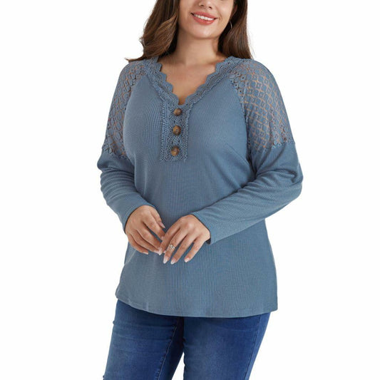 Hanna Nikole Women's Long Sleeve Shirt Trendy Grey Blue Size 20 Plus