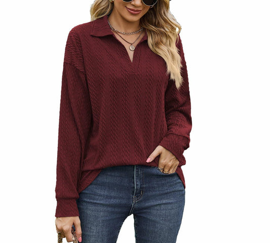 Fall Tops Women 2024 Long Sleeve Black Medium Sweater Blouse Casual