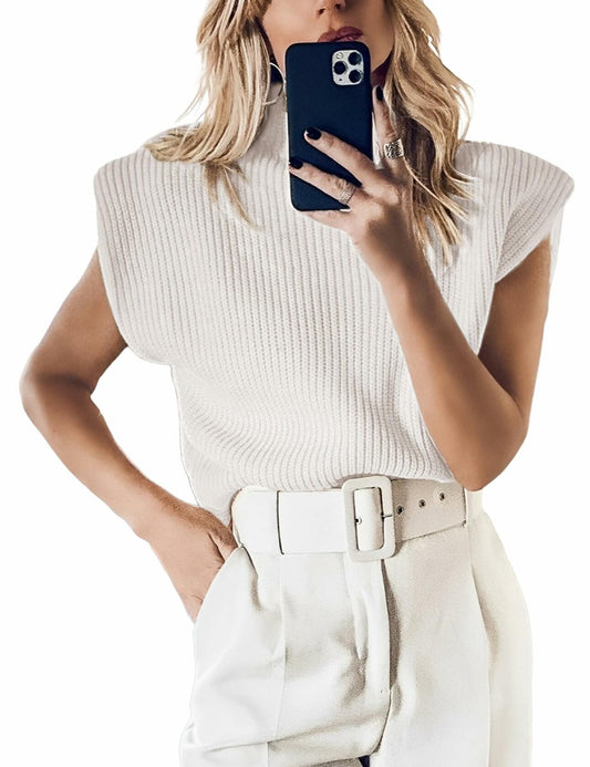 Hooever Women's White Turtleneck Sleeveless Knitted Sweater Vest Size S