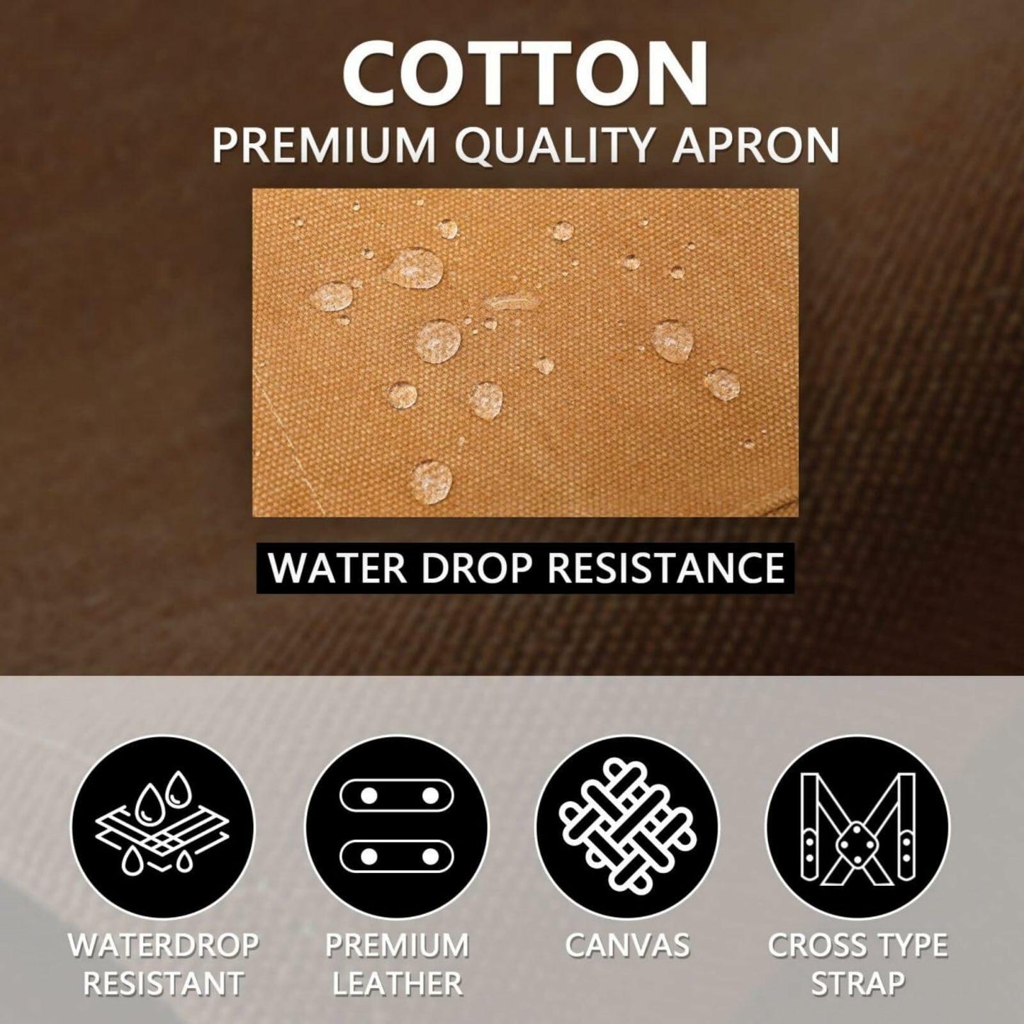 CONTAIL Heavy Duty Cotton Canvas Chef Apron Brown Adjustable Cross Back