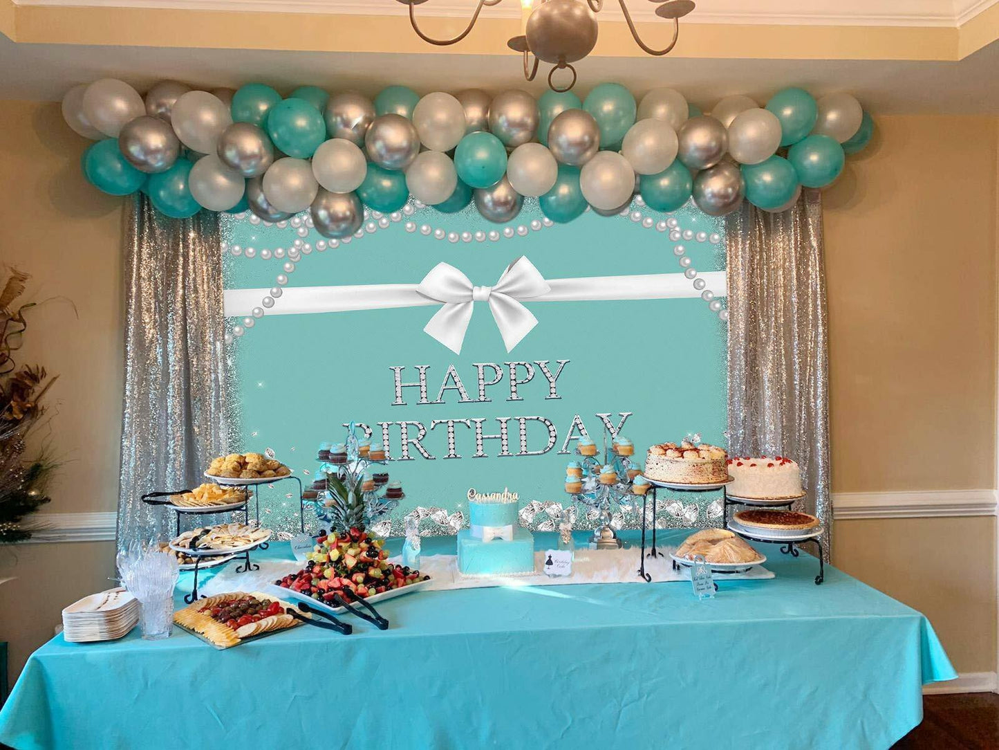 Tiffany Blue Bow-Knot Backdrop Turquoise Diamonds 8x6FT Sweet 16 Party