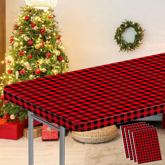 Tellingyou 4 Pc Buffalo Plaid Waterproof Christmas Tablecloth Set 65x30in
