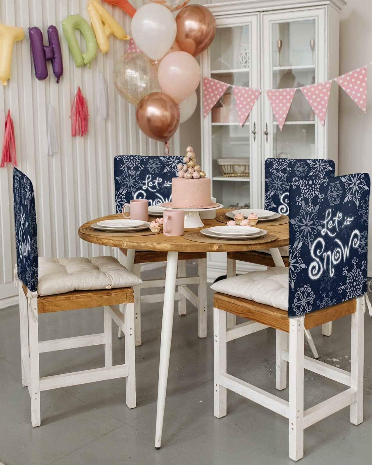 Christmas Chair Covers Set of 4 Snowflake Chair Slipcover Protector Washable