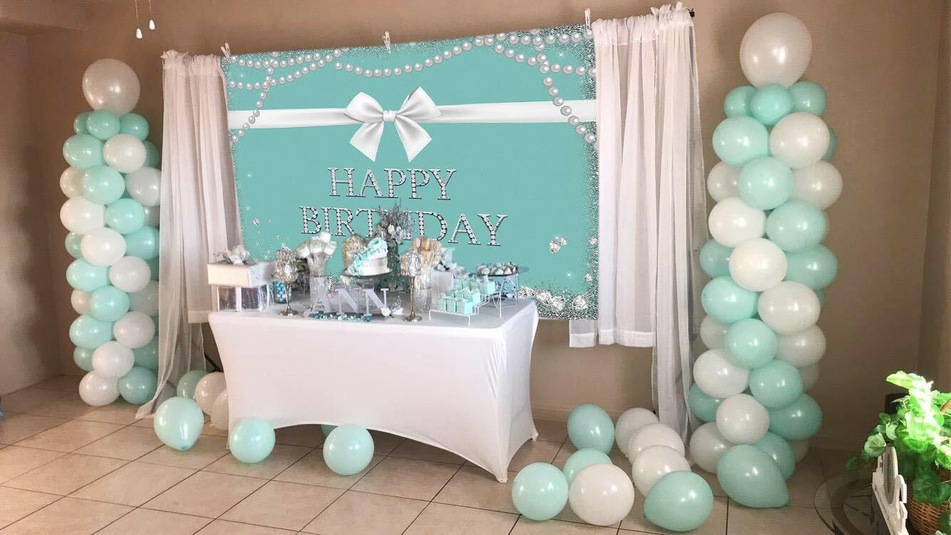 Tiffany Blue Bow-Knot Backdrop Turquoise Diamonds 8x6FT Sweet 16 Party
