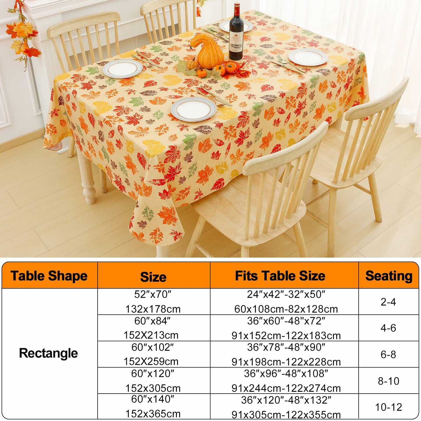 Smiry 60x102 Waterproof Vinyl Fall Rectangle Tablecloth with Flannel Backing
