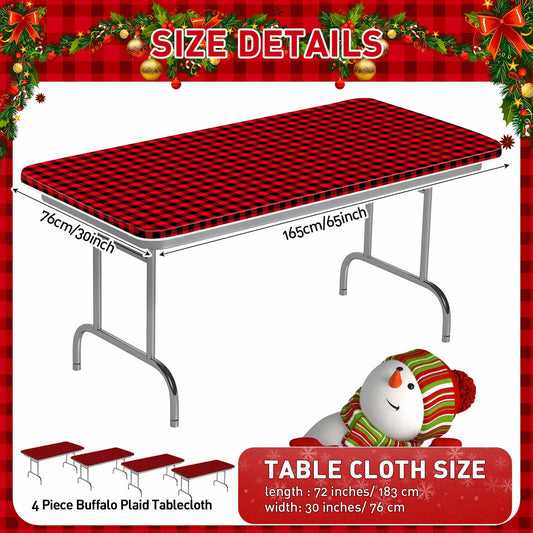 Tellingyou 4 Pc Buffalo Plaid Waterproof Christmas Tablecloth Set 65x30in