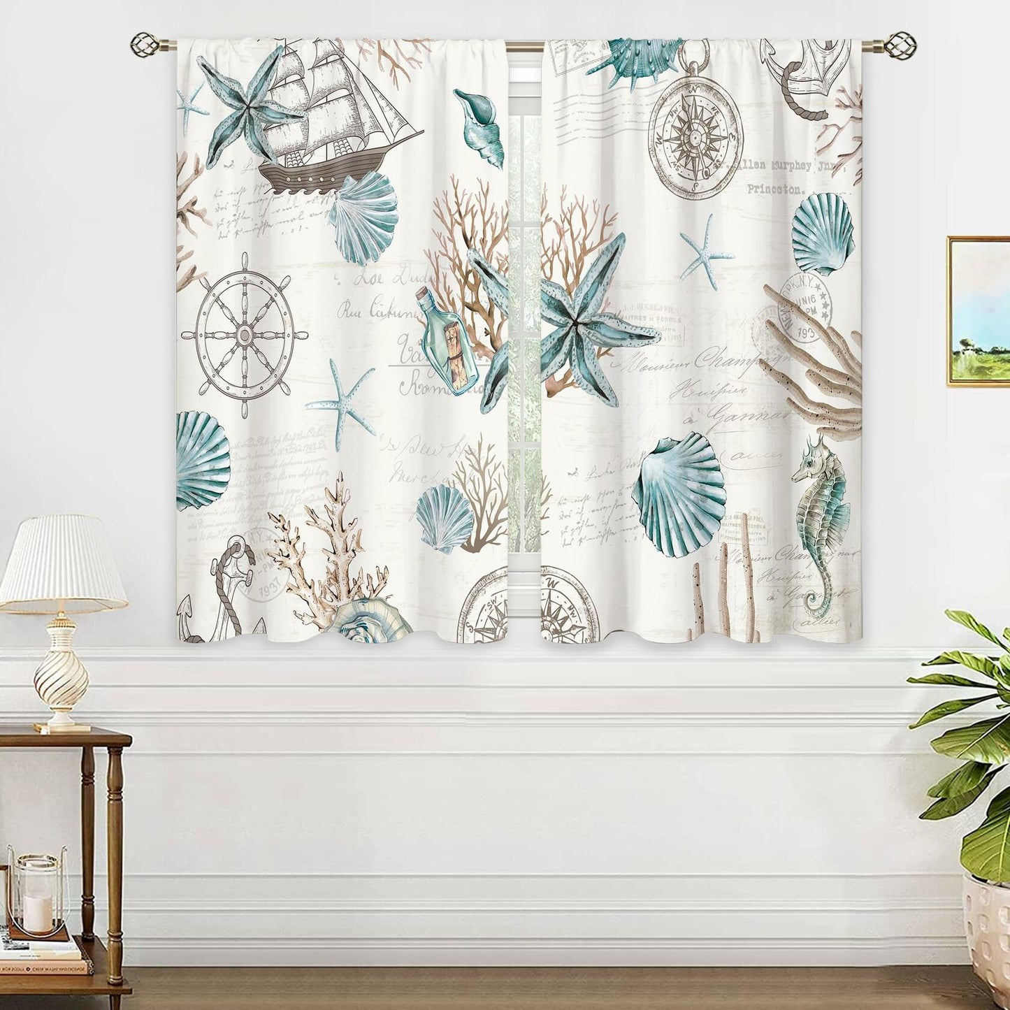 oolygoo Green Leaf Floral Kitchen Curtains Botanical Window Treatment 27.5x39in