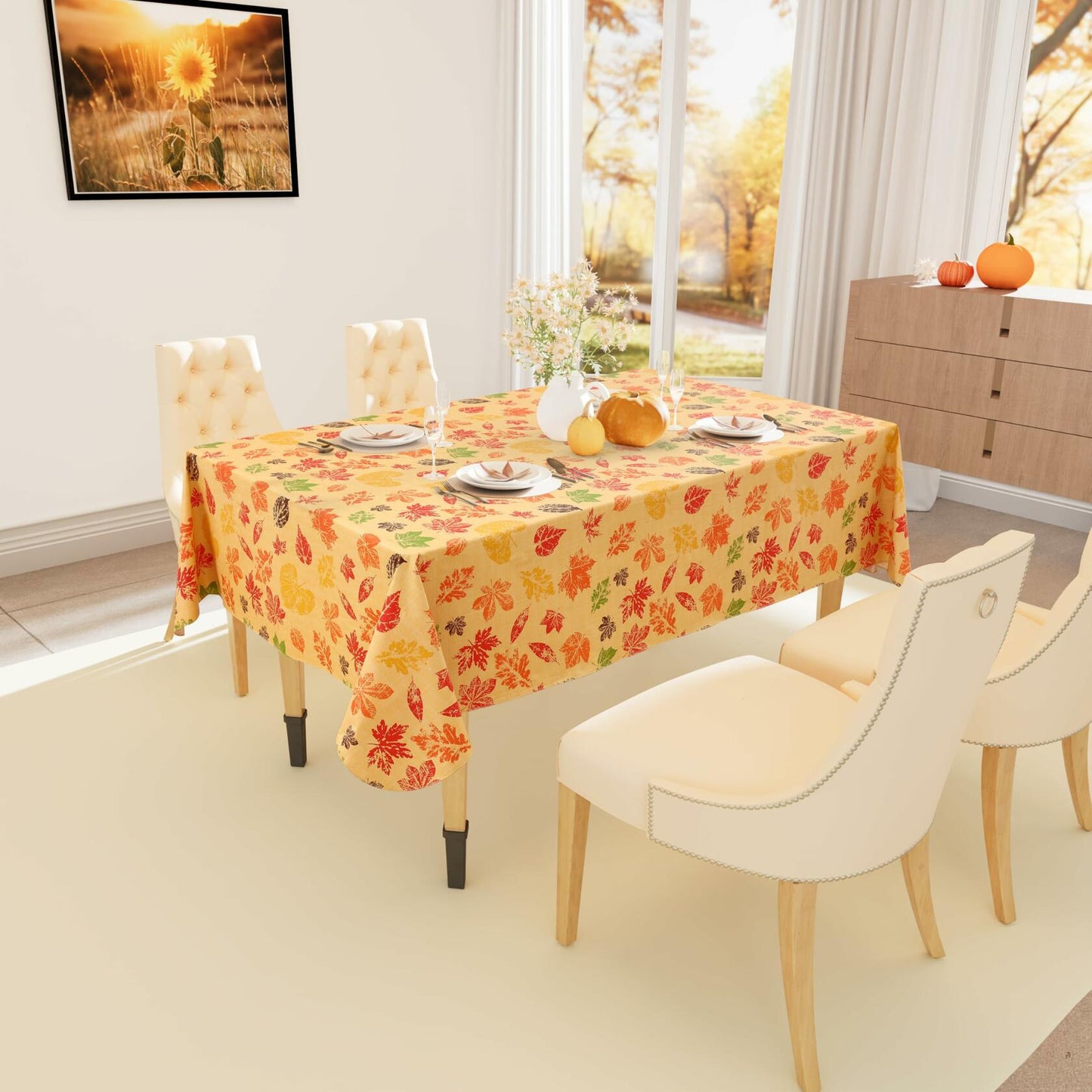 Smiry 60x102 Waterproof Vinyl Fall Rectangle Tablecloth with Flannel Backing