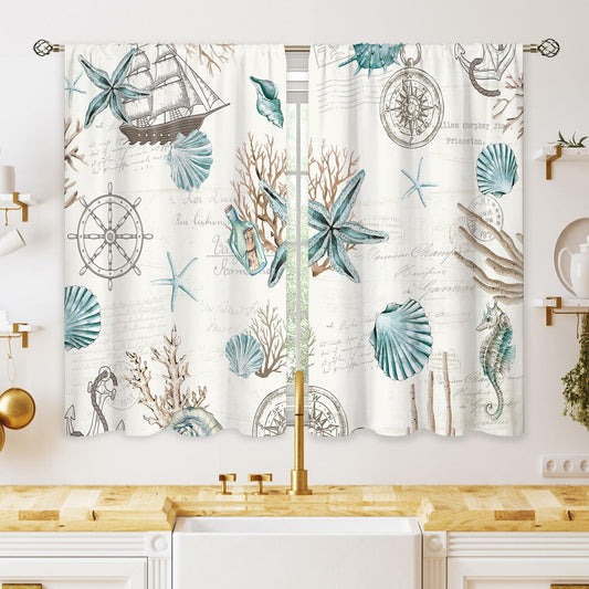 oolygoo Green Leaf Floral Kitchen Curtains Botanical Window Treatment 27.5x39in
