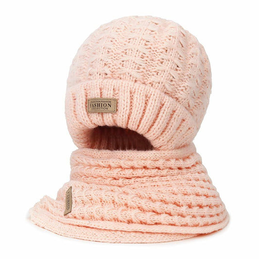 Wander Agio Women's Winter Wool Knit Beanie & Scarf Set Pink 3pc