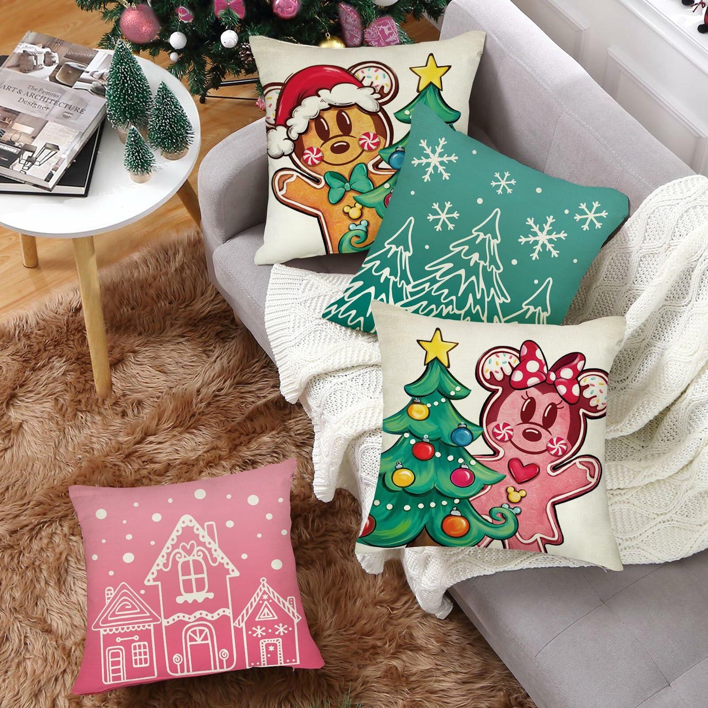 Fahrendom 4-Pack 18x18 Magenta Christmas Gingerbread Man Pillow Covers Set