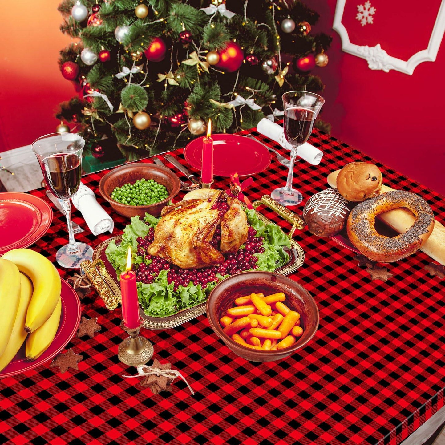 Tellingyou 4 Pc Buffalo Plaid Waterproof Christmas Tablecloth Set 65x30in