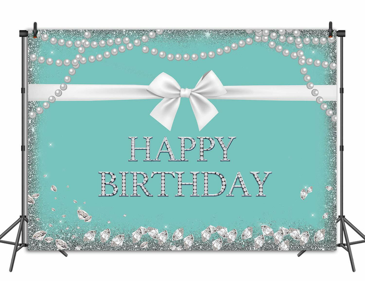 Tiffany Blue Bow-Knot Backdrop Turquoise Diamonds 8x6FT Sweet 16 Party