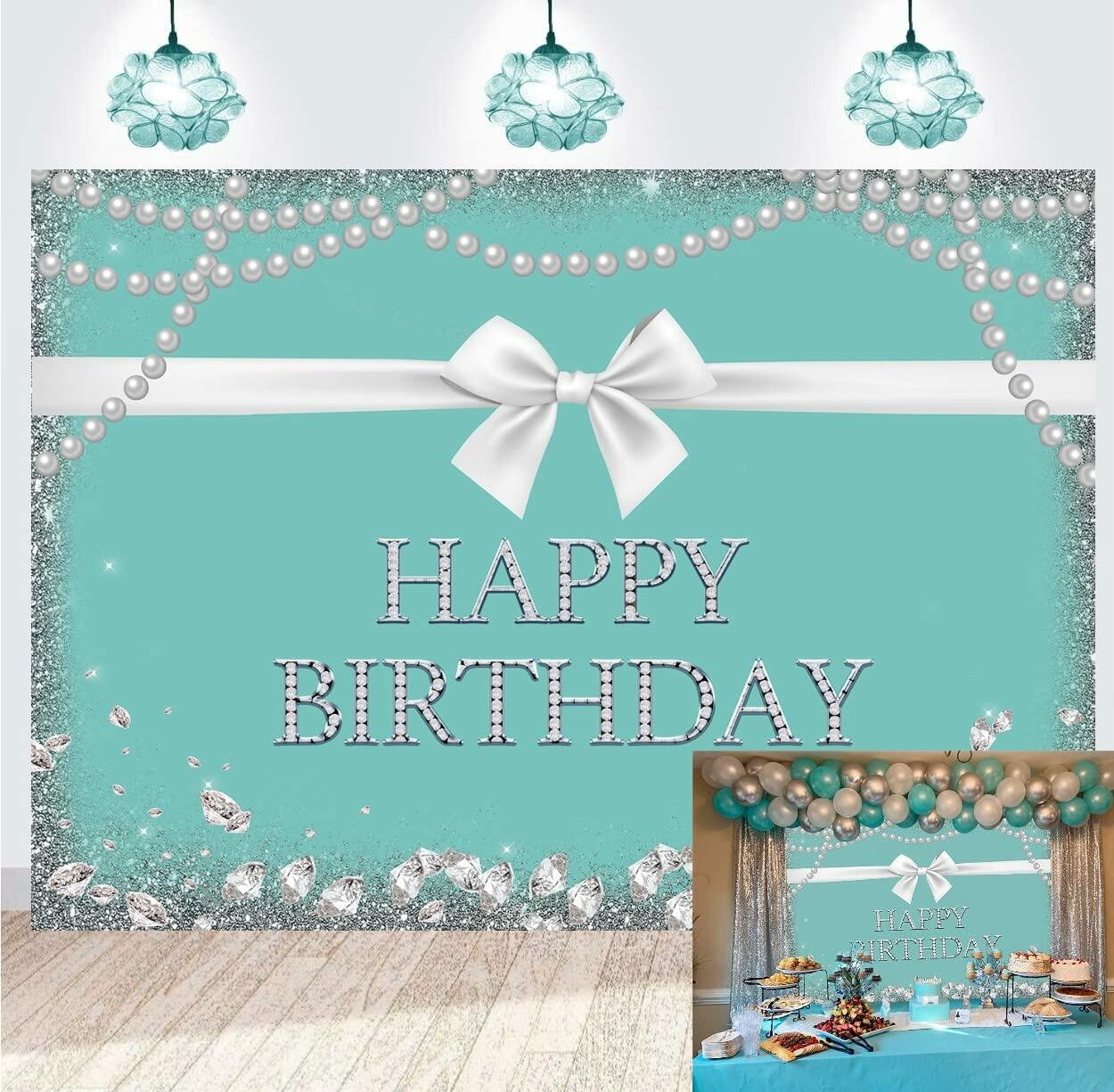 Tiffany Blue Bow-Knot Backdrop Turquoise Diamonds 8x6FT Sweet 16 Party