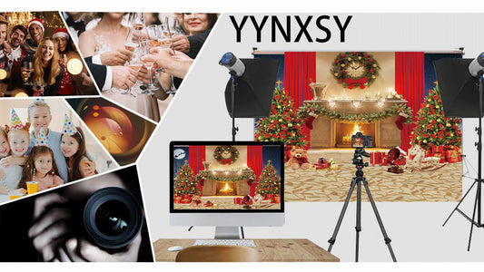 YYNXSY 7x5ft Christmas Fireplace Backdrop Xmas Tree Garland Decorations