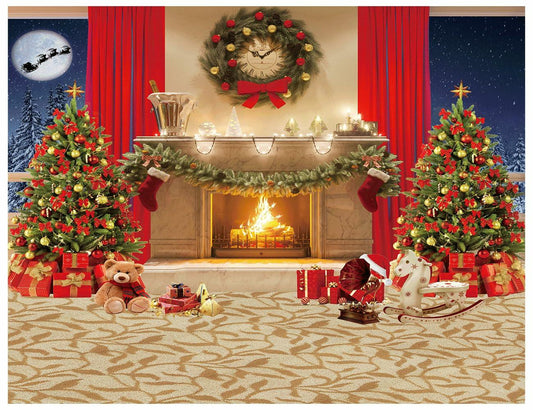 YYNXSY 7x5ft Christmas Fireplace Backdrop Xmas Tree Garland Decorations