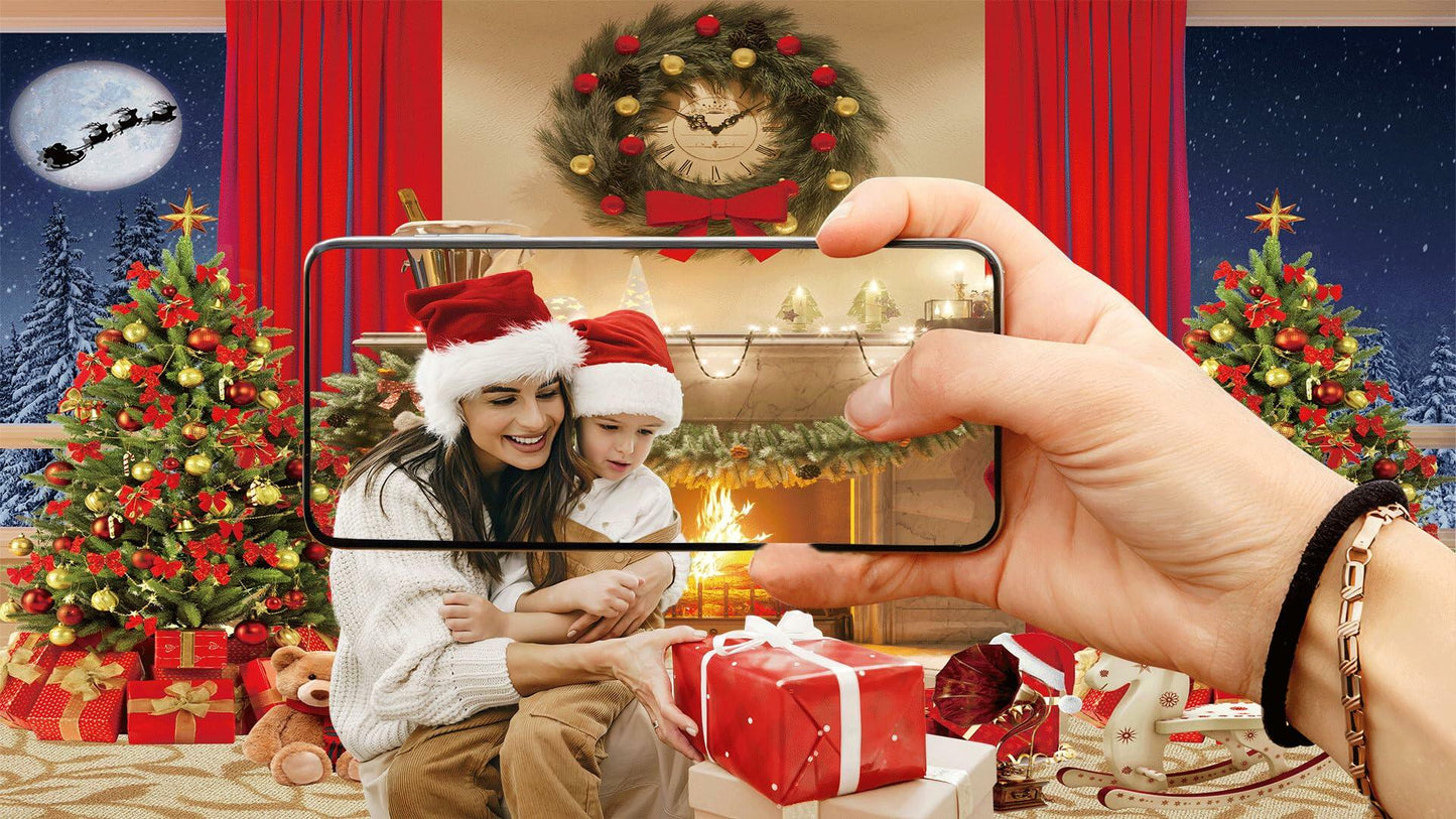 YYNXSY 7x5ft Christmas Fireplace Backdrop Xmas Tree Garland Decorations