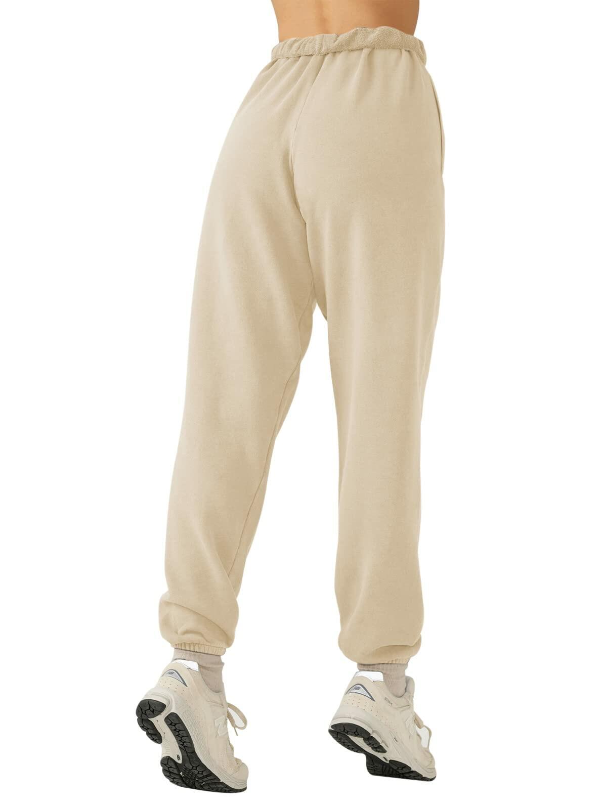 LASLULU Womens Joggers Fleece Lined Sweatpants Loose Athletic Apricot M