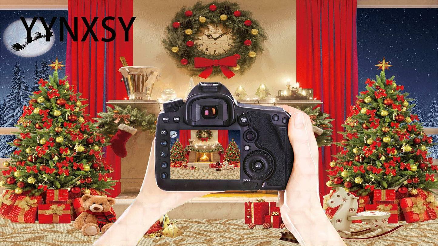 YYNXSY 7x5ft Christmas Fireplace Backdrop Xmas Tree Garland Decorations
