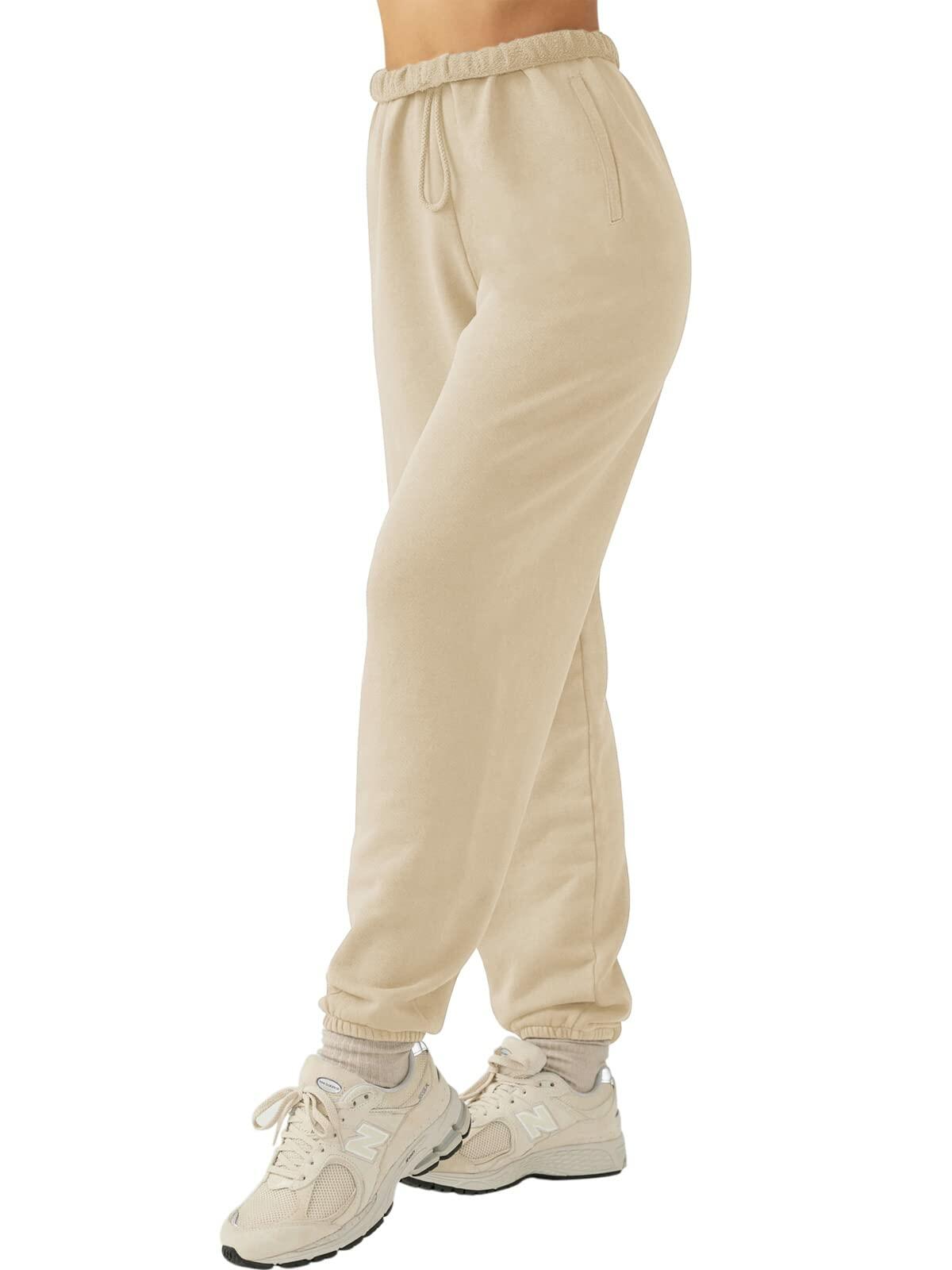 LASLULU Womens Joggers Fleece Lined Sweatpants Loose Athletic Apricot M