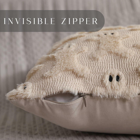 Allorry 2-Pack 18x18 Beige Gingerbread Christmas Pillow Covers Soft Plush Fur