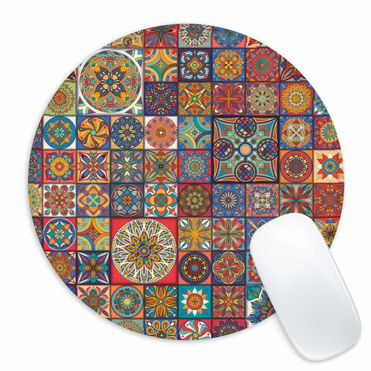Boho Round Mouse Pad 8.7in Non-Slip Rubber Base Home Office Decor