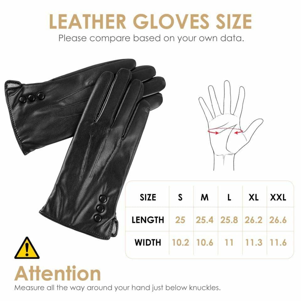 YMYLGDDW Men's Leather Winter Gloves Touch Screen Warm Wool Lining Size L