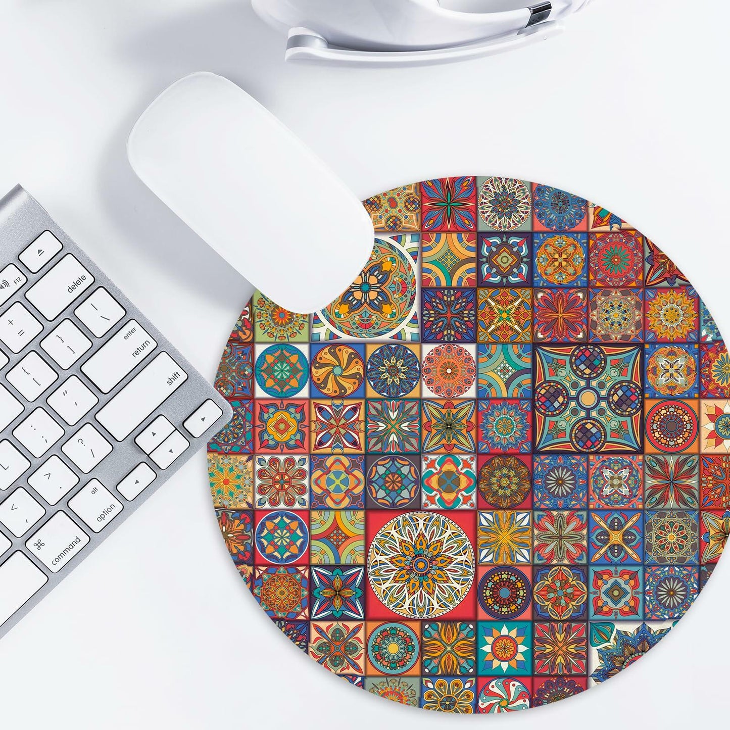 Boho Round Mouse Pad 8.7in Non-Slip Rubber Base Home Office Decor