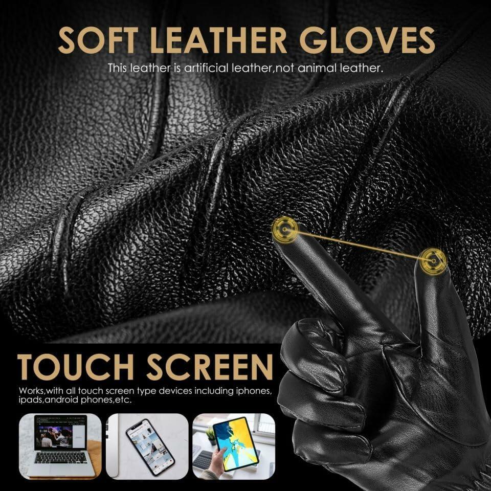 YMYLGDDW Men's Leather Winter Gloves Touch Screen Warm Wool Lining Size L
