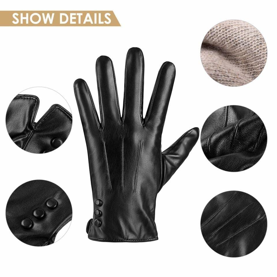YMYLGDDW Men's Leather Winter Gloves Touch Screen Warm Wool Lining Size L