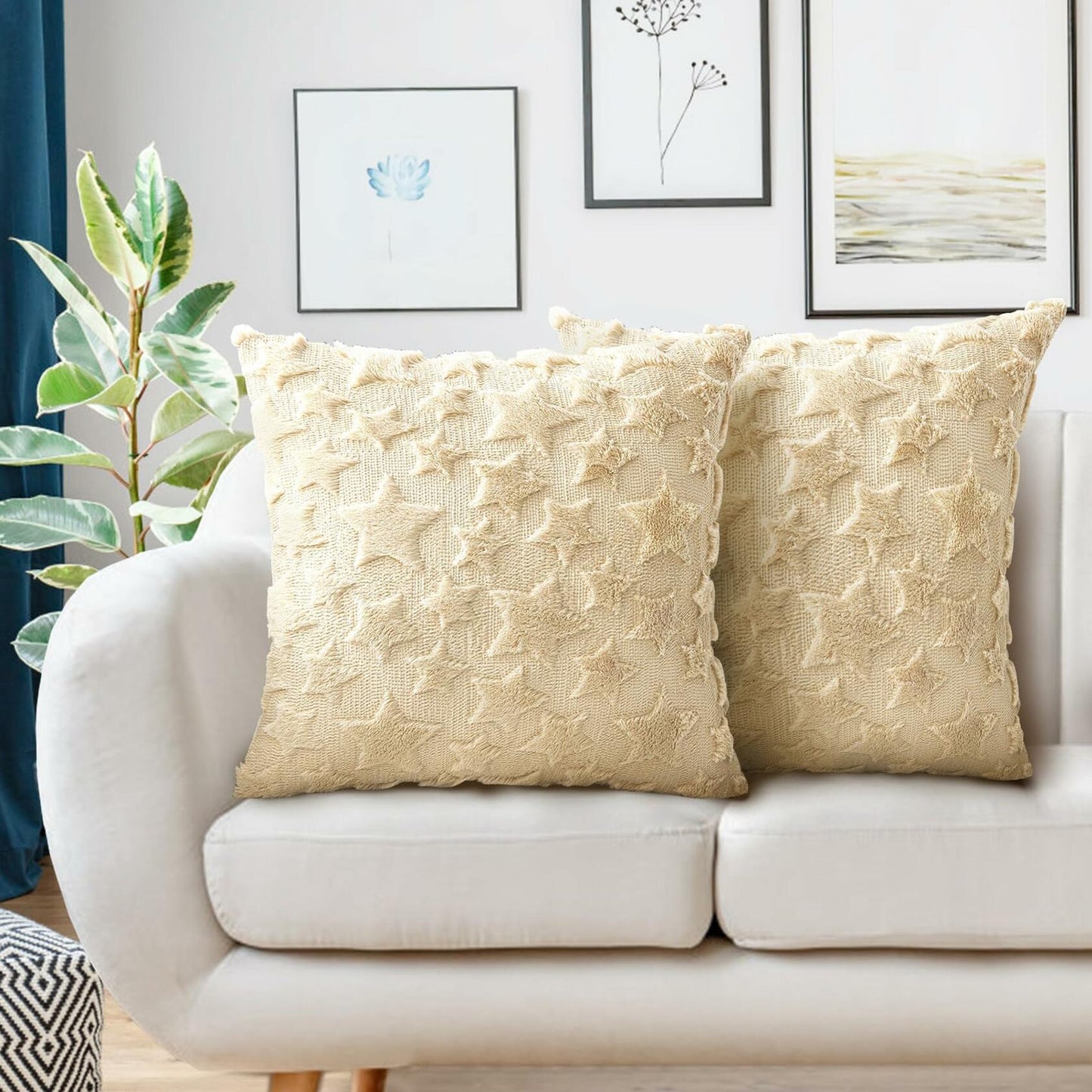 Set of 2 Christmas Pillow Covers 18x18 Cream Beige Plush Velvet Soft Throw