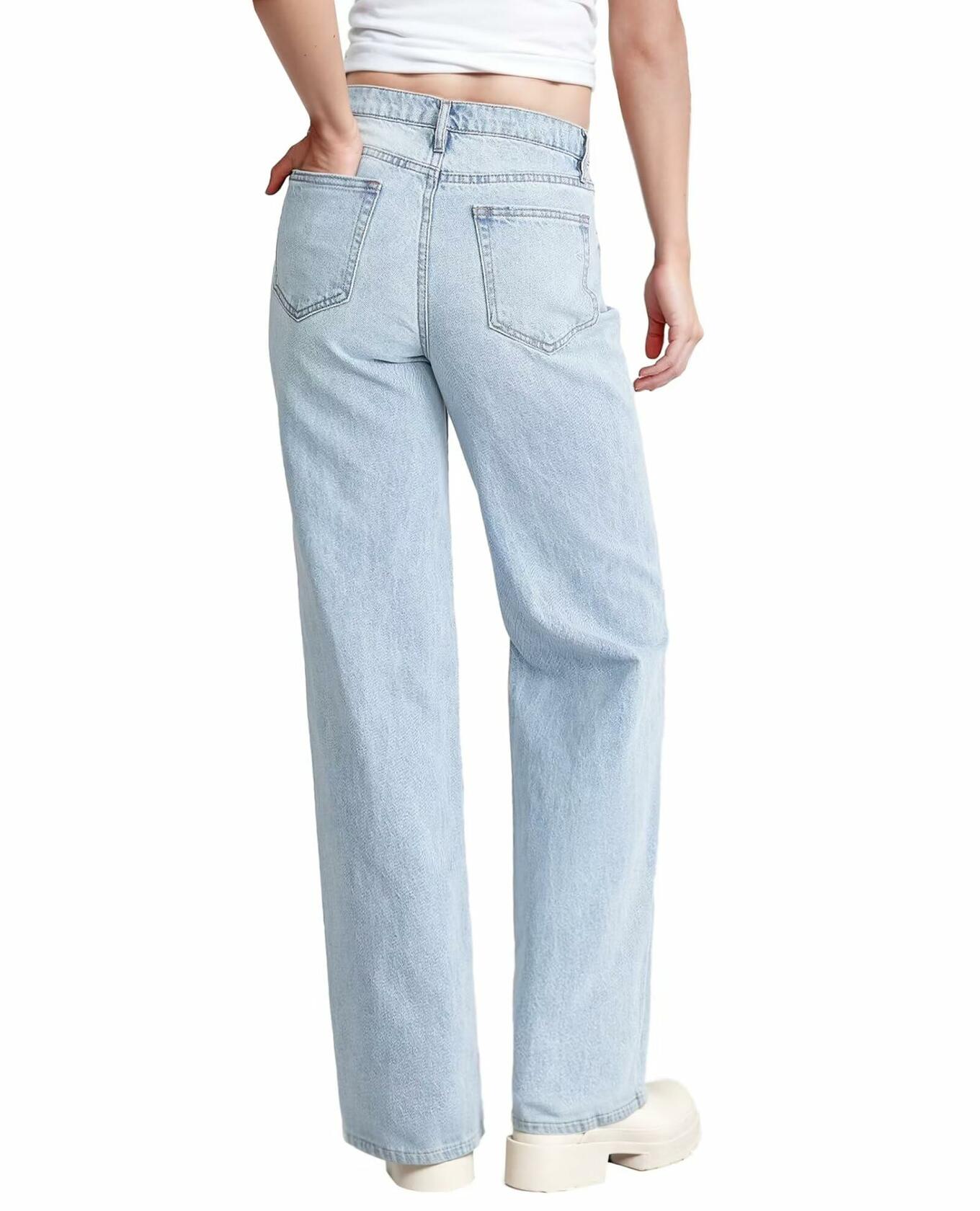 Hybrid & Company Womens Super Comfy Wide Leg High Rise Distressed Jeans Size 11