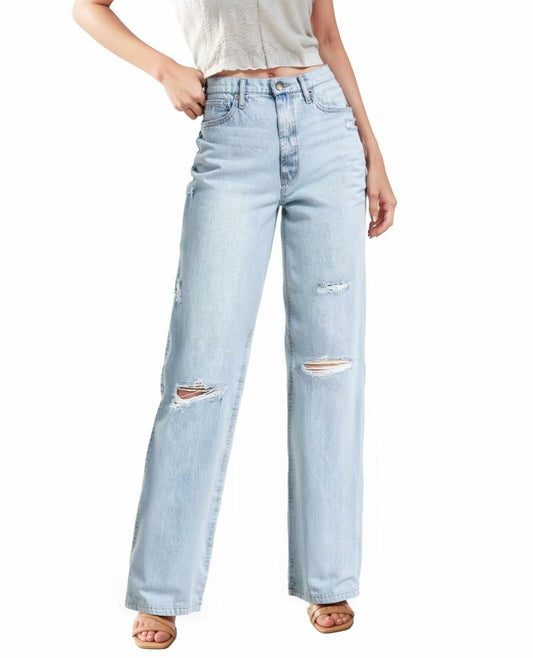 Hybrid & Company Womens Super Comfy Wide Leg High Rise Distressed Jeans Size 11