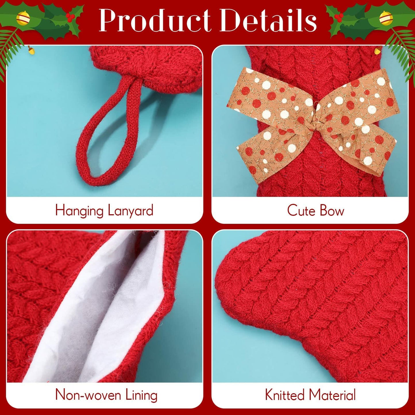 Jerify 3 Pc Dog Christmas Stocking Bone Shape White Knitted Xmas Decor