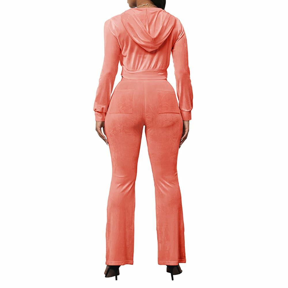 PINSV Women 2PC Velour Tracksuit Set Pink XXL Zip Hoodie & Bootcut Pants
