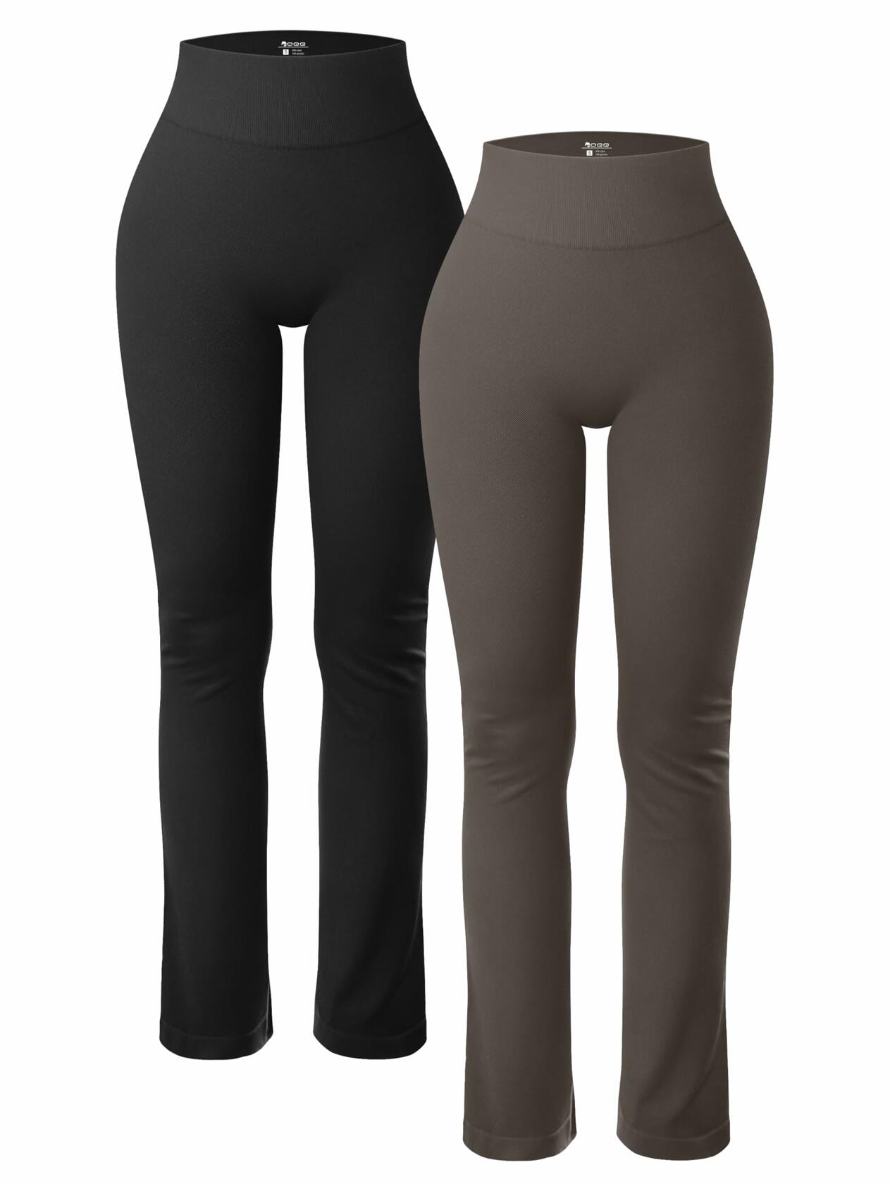 OQQ Women's 2PC Yoga Leggings Ribbed Seamless High Waist Athletic Black Size S