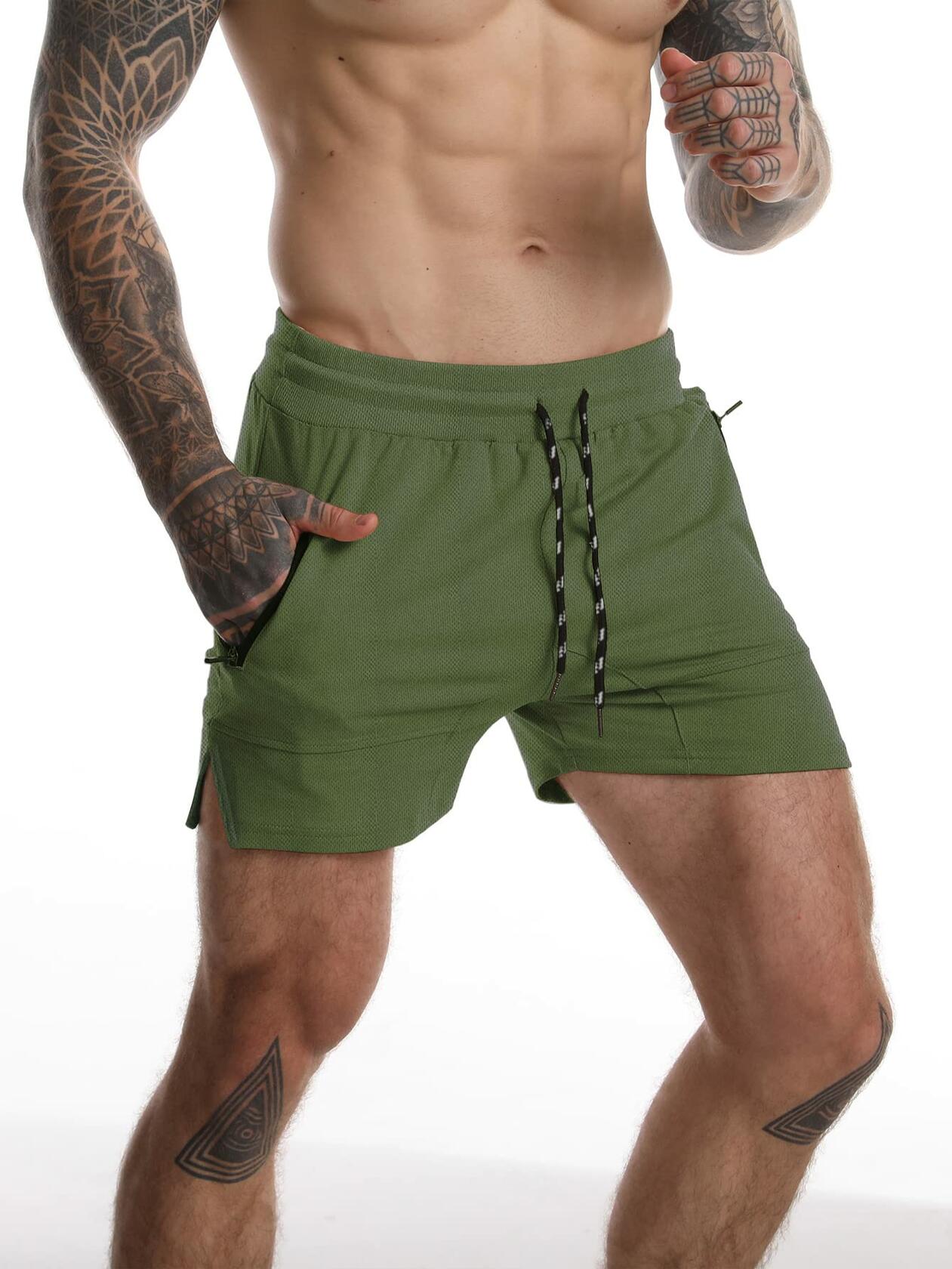 GYMBULLFIGHT Men's Running Shorts Lightweight Zipper Pockets Black Size L