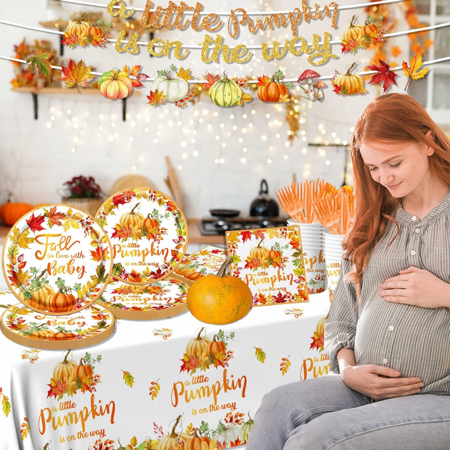 CMUSKO 142Pc Little Pumpkin Baby Shower Set Fall Theme Plates Cups New