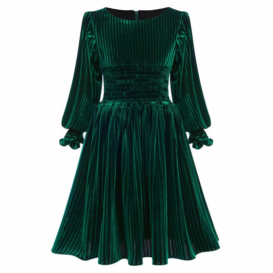 IMEKIS Toddler Velvet Christmas Dress Dark Green Long Sleeve Size 2-3T