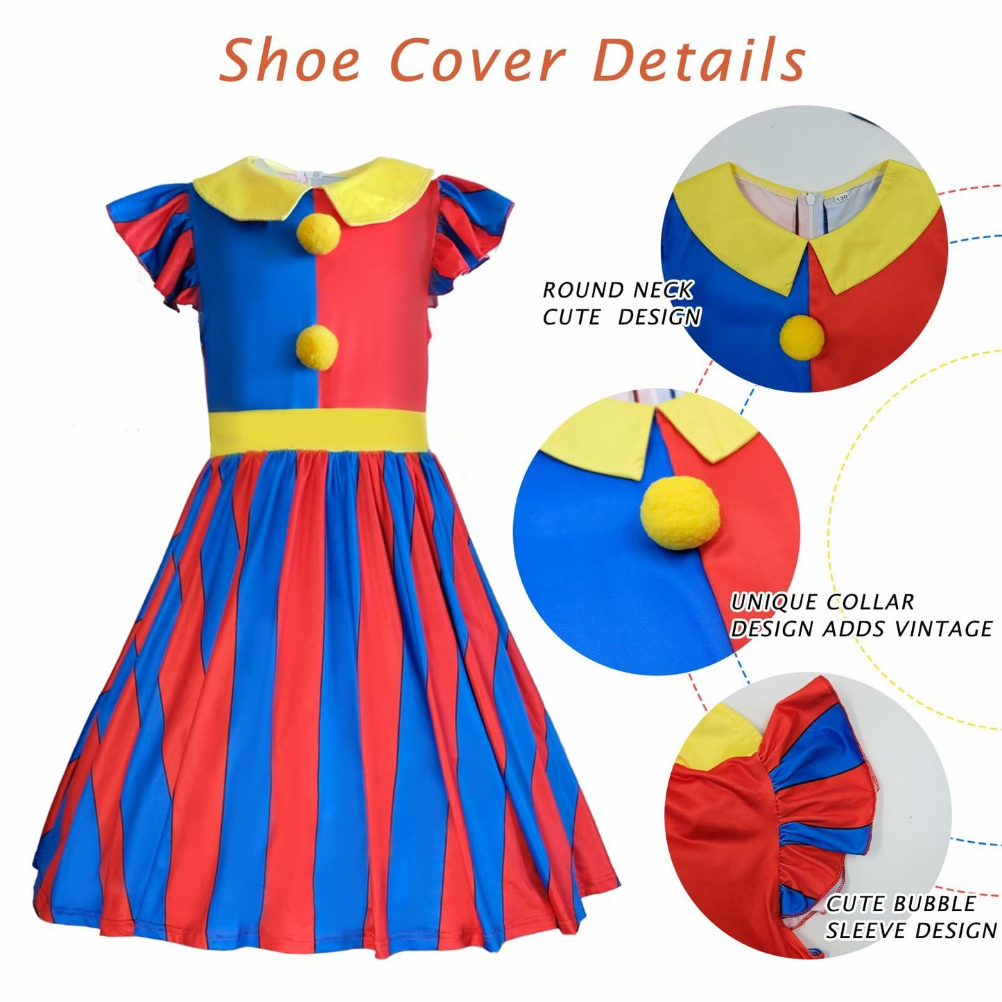 FINASKASU Girls Clown Costume 4 Pcs Set, Halloween Costume 5-6Y
