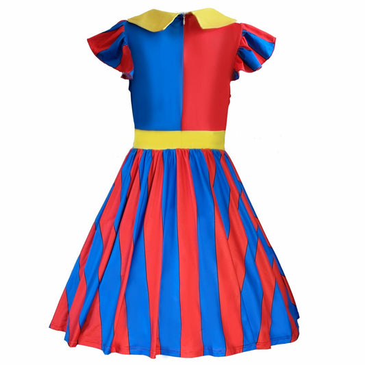 FINASKASU Girls Clown Costume 4 Pcs Set, Halloween Costume 5-6Y