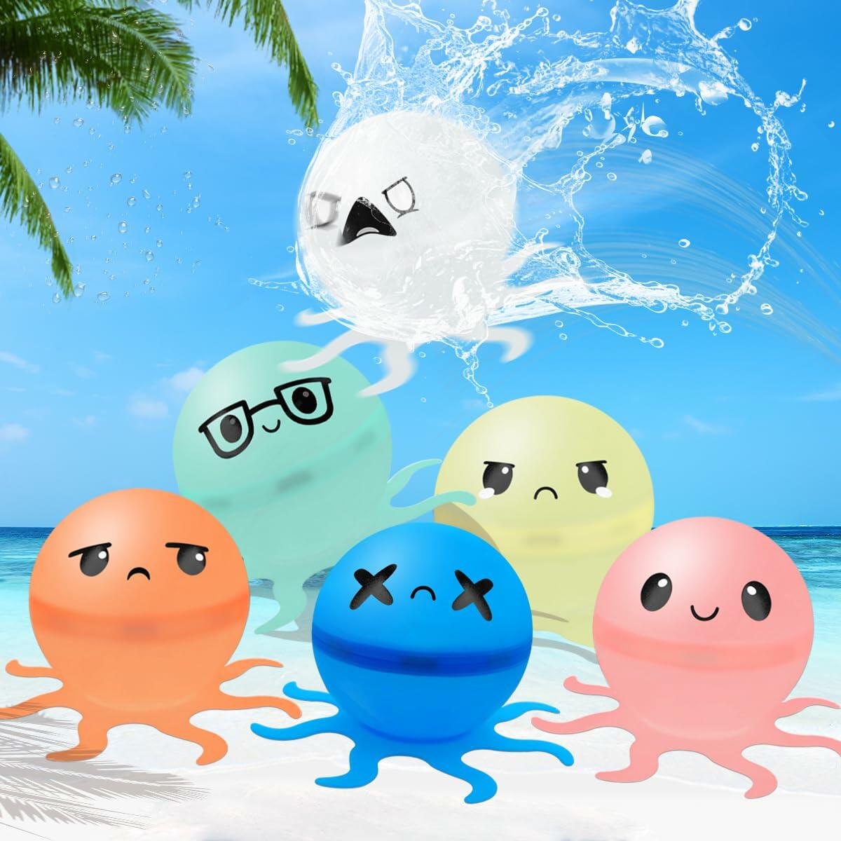 KITYSEY Reusable Water Bomb Balloons 6 Pack Self-Sealing Water Splash Balls