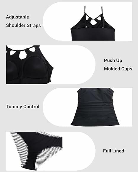 Holipick XL Black Leopard Two Piece Tankini Tummy Control Swimsuit Set