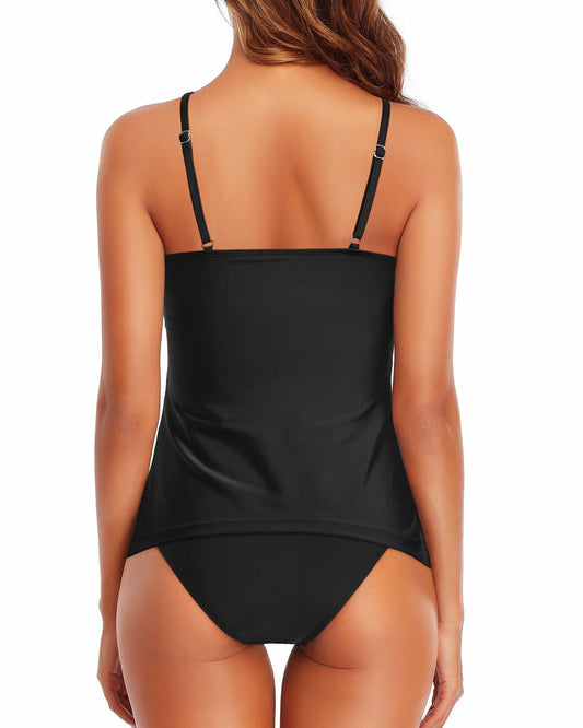 Holipick XL Black Leopard Two Piece Tankini Tummy Control Swimsuit Set