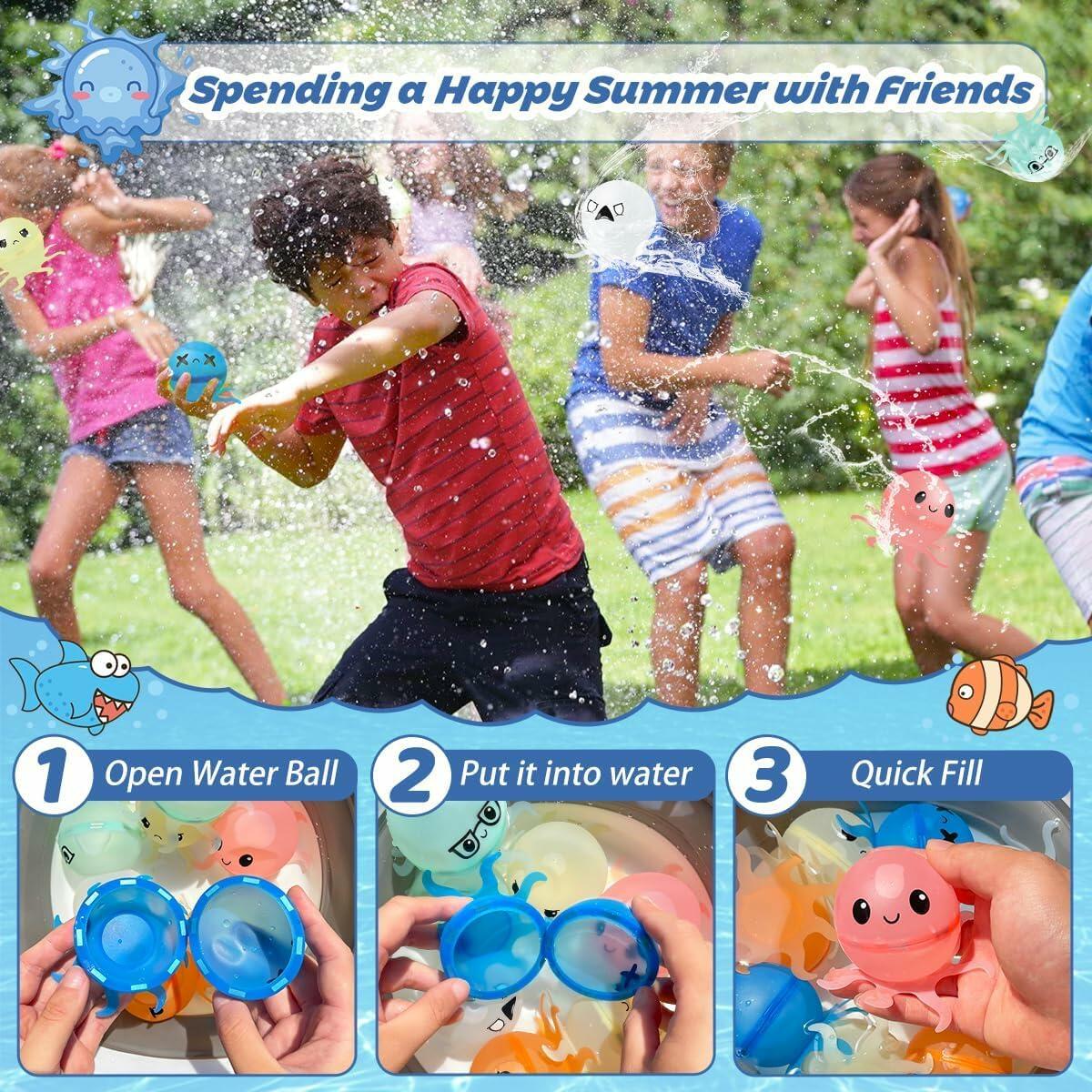 KITYSEY Reusable Water Bomb Balloons 6 Pack Self-Sealing Water Splash Balls