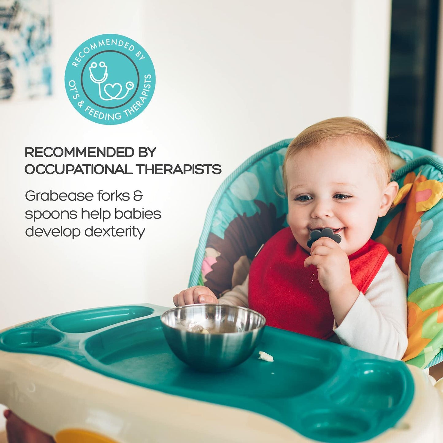 Grabease Baby Spoons & Toddler Utensils - BPA-Free & Phthalate-Free - Green