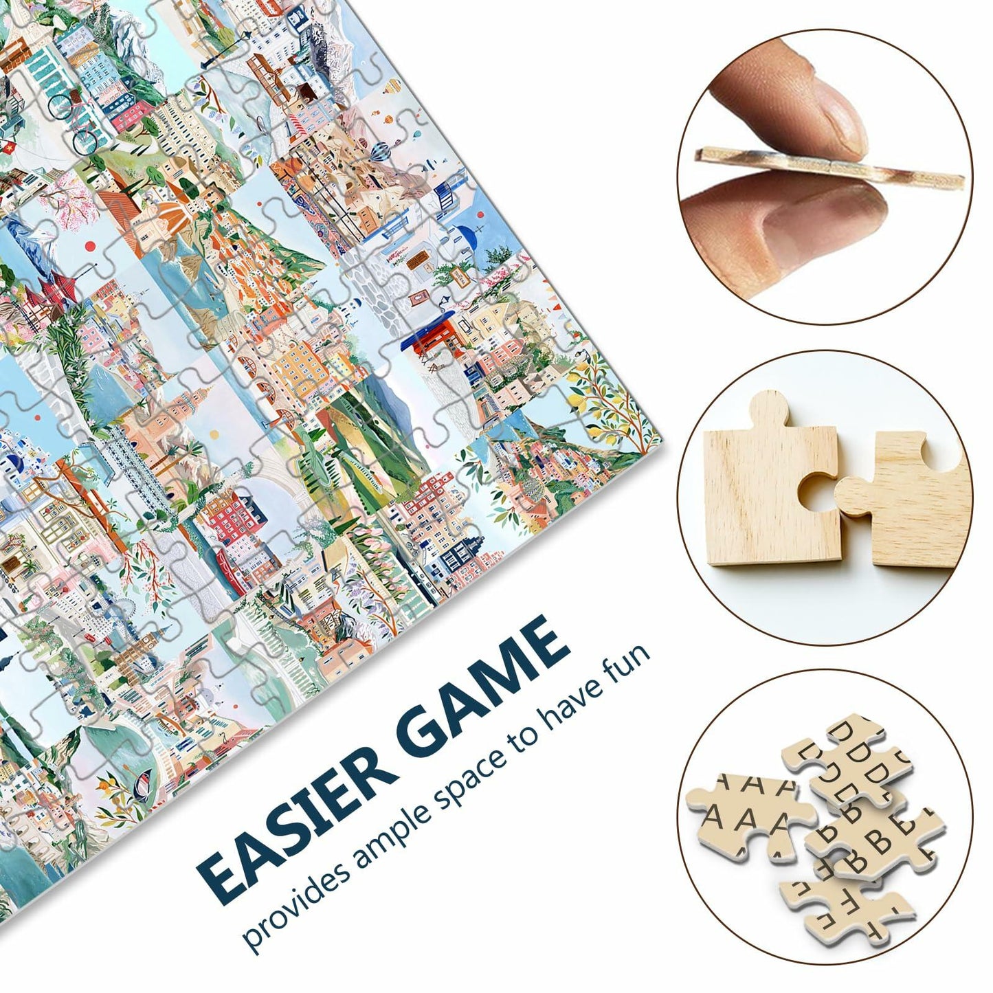 World Travel Wooden Puzzle 1000 Pieces - 49 Travel Posters Jigsaw Decor