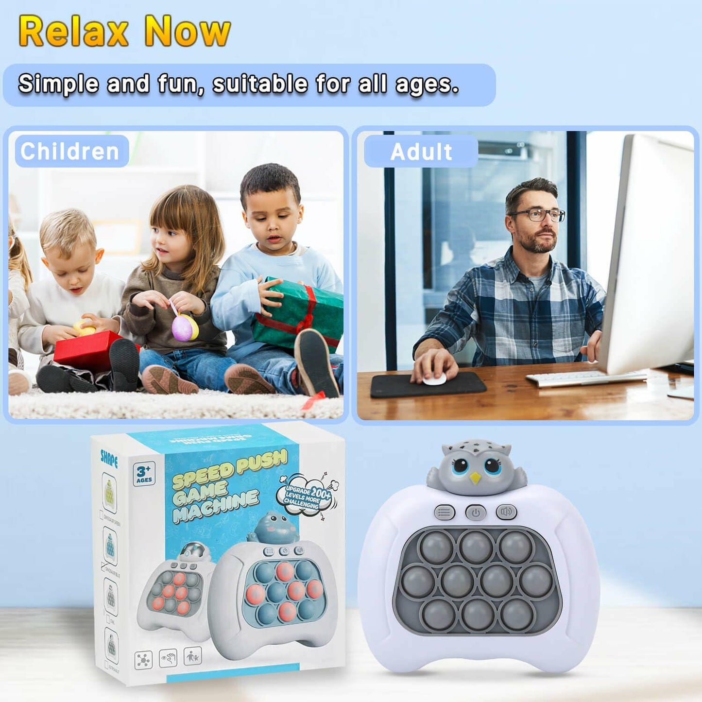 Fast Push Game Electronic Fidget Toy Light Up Bubble Handheld Sensory